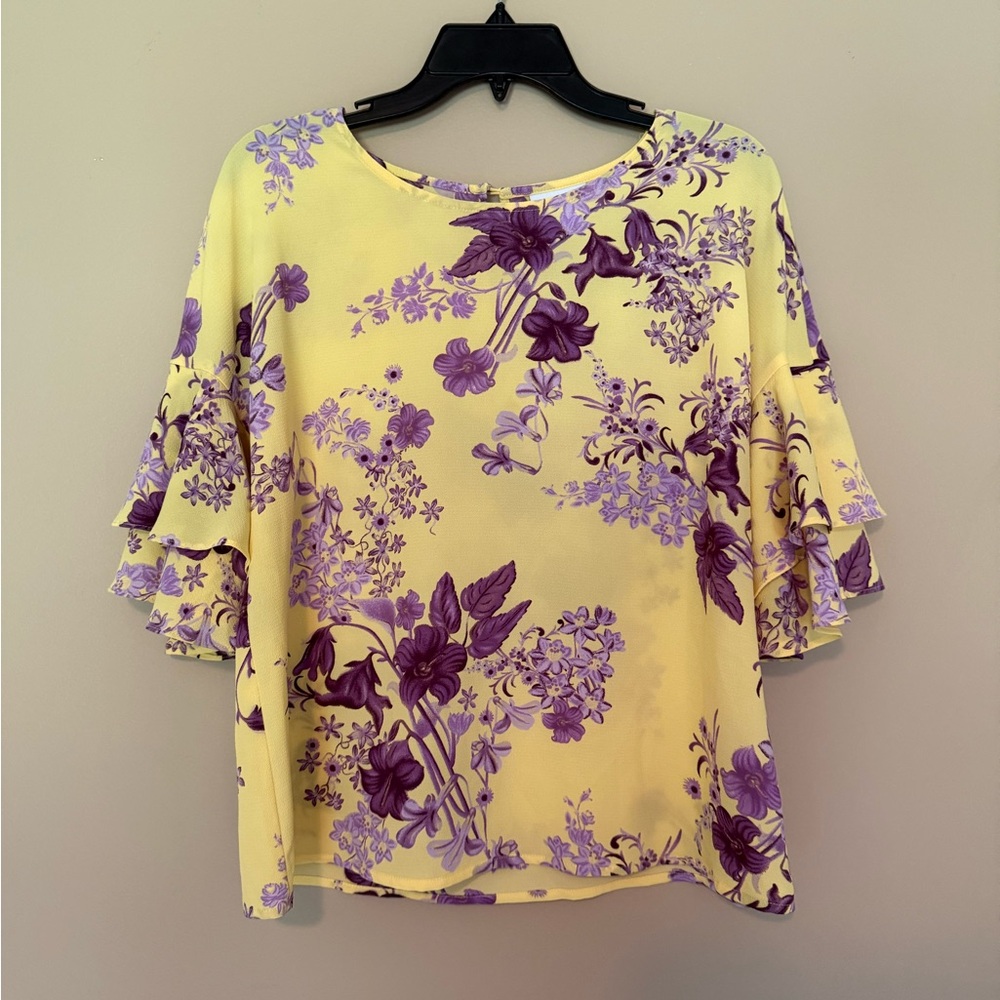 Liz Claiborne Yellow and Purple Floral Blouse